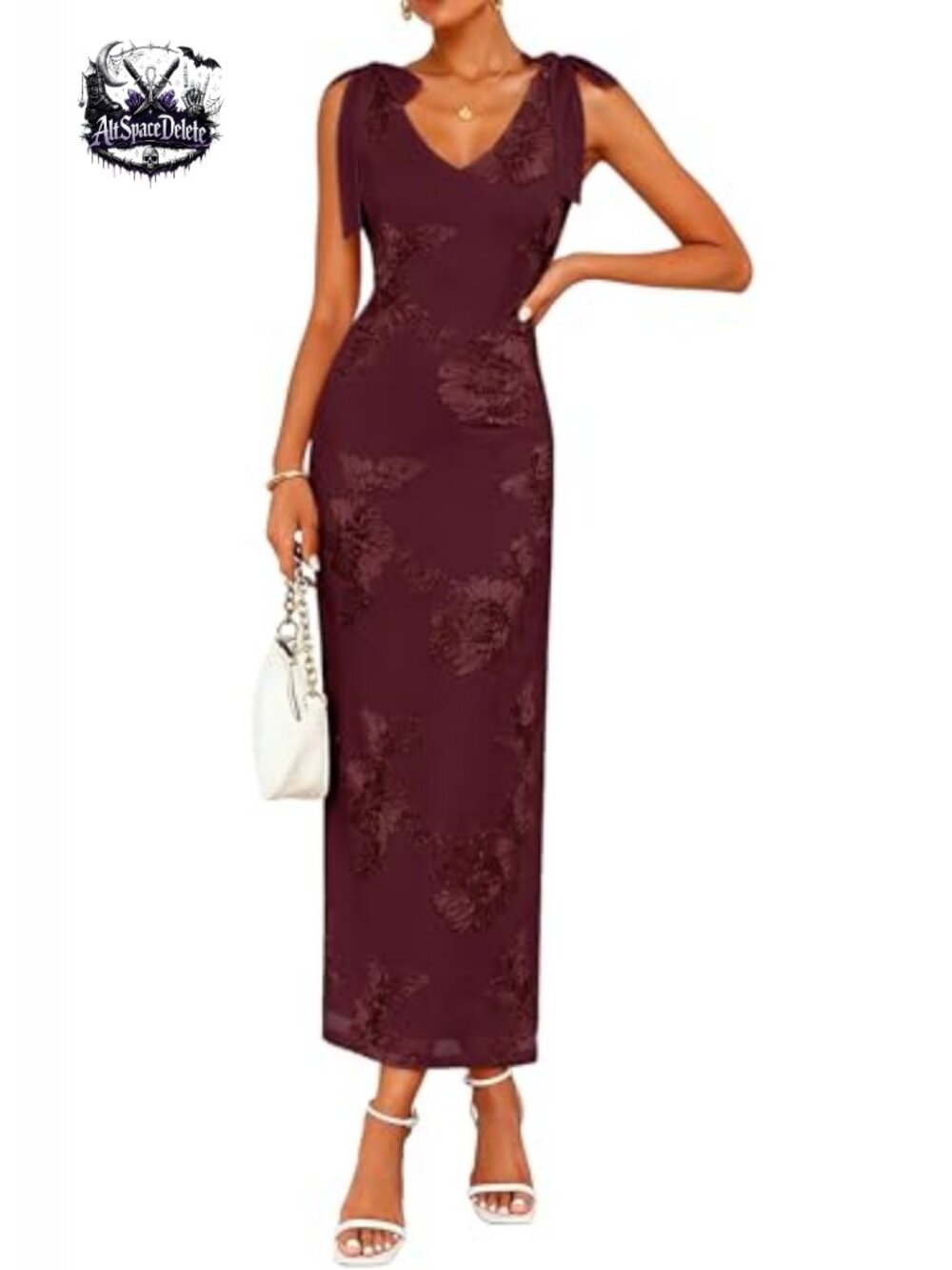 Floral Embroidered Mesh Maxi Cocktail Wedding Guest Dress V-Neck Backless
